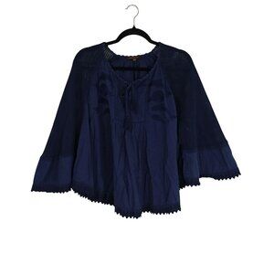 Adolfo Dominguez Blouse Navy Blue Crochet Detail 100% Cotton Womens Size 36